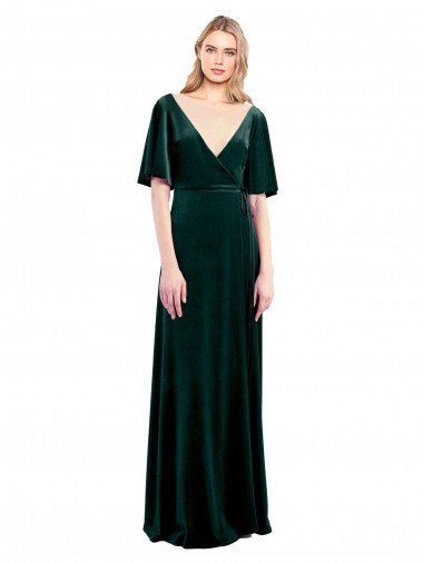 Outlet Verde oscuro línea A Cuello en V Terciopelo Elástico Largo Vestidos de dama de honor / Vestidos de fiesta
